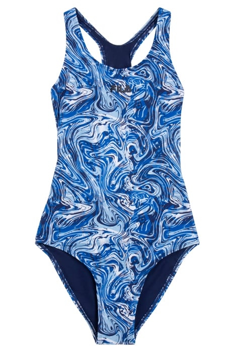 SAKI AOP RACER BACK SWIMSUIT BLUE ACRYLIC AOP 1