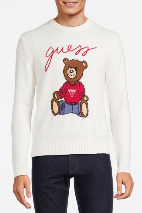GUESS BEAR LS CN SWT SALT WHITE 1
