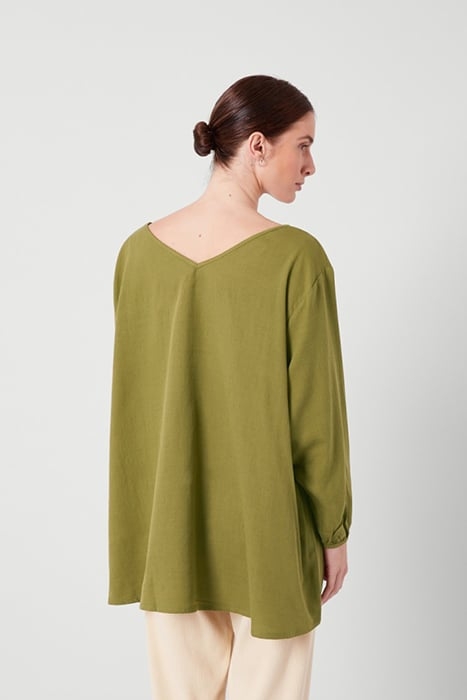 V COLLAR LONGSLEEVES TRAPEZE MID-LENGTH TOP WASABI 2