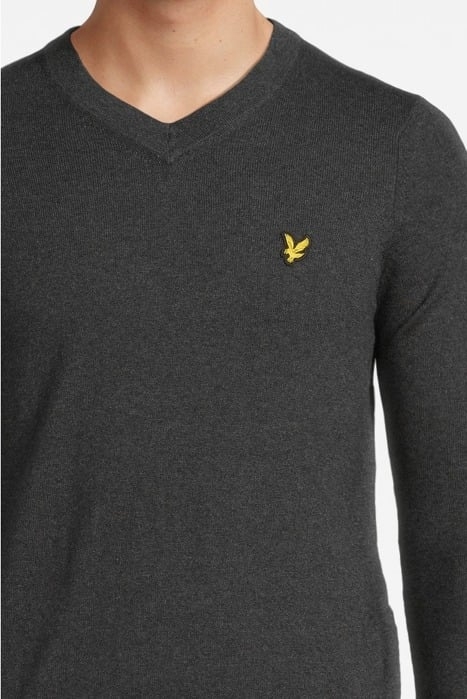 COTTON MERINO V NECK JUMPER CHARCOAL MARL 4