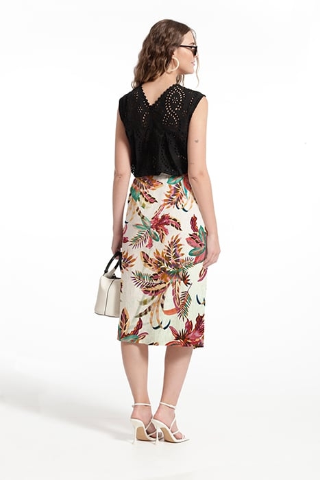 PRINTED STRECH LINEN BAKU SKIRT PINK MULTICOLOR 2