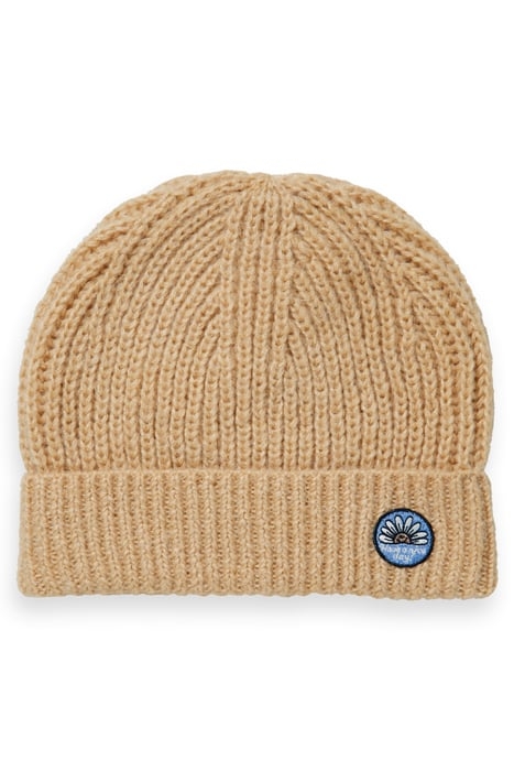 GIRLS RIB KNIT BEANIE SAND MELANGE 1