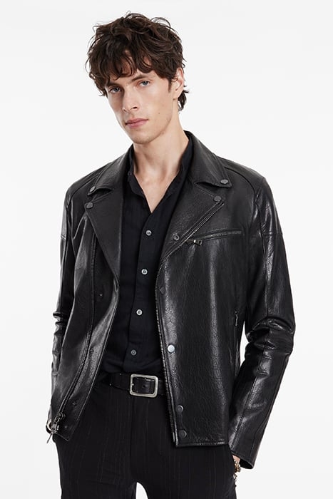 SLIM FIT BIKER JACKET WITH SNAP/ZIP CLOS BLACK 1