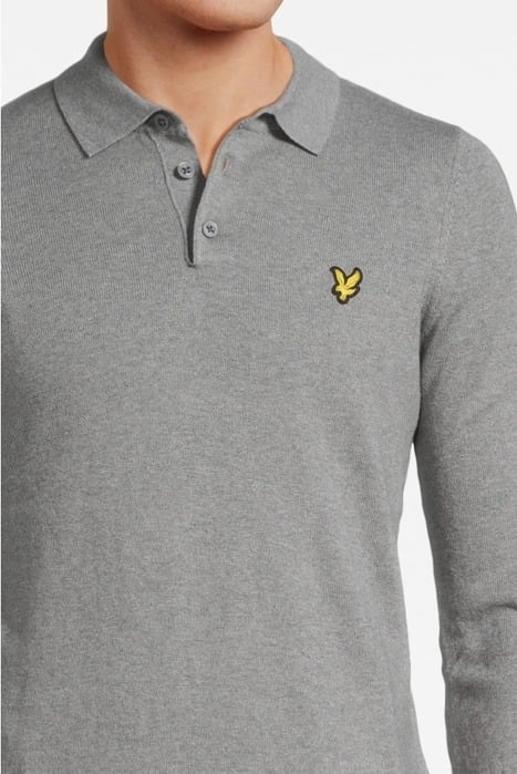 COTTON MERINO LONG SLEEVE KNITTED POLO MID GREY MARL 4