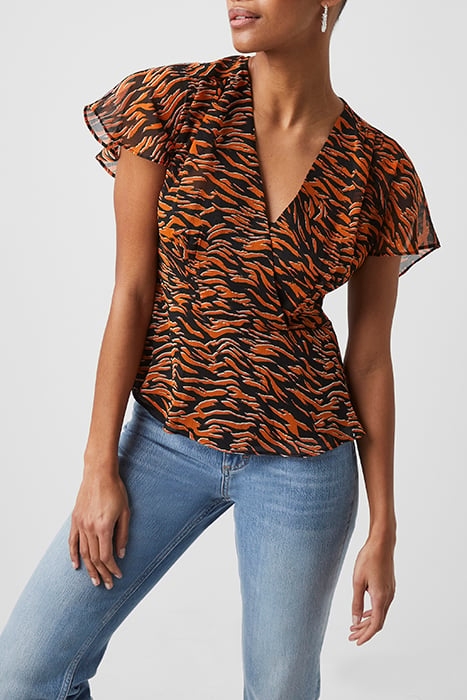 IGER CRINKLE MIX V NECK TOP ORANGE 1