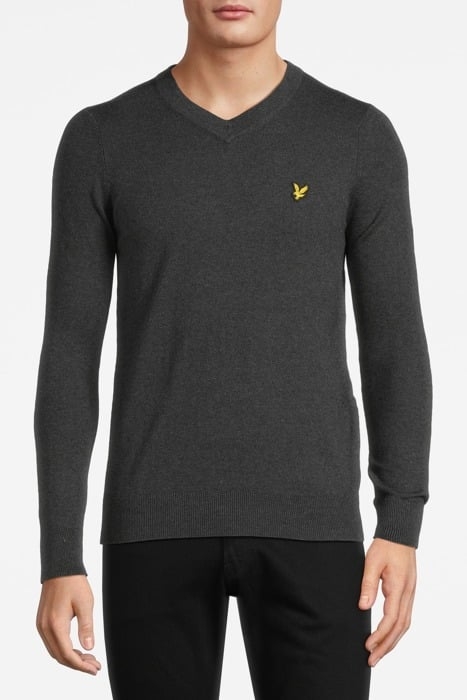 COTTON MERINO V NECK JUMPER CHARCOAL MARL 1