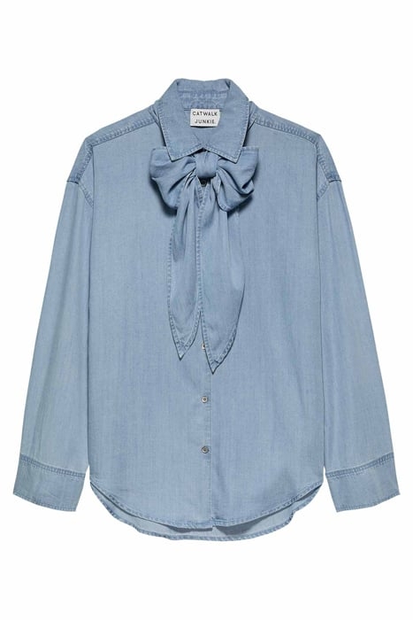 DENIM BLOUSE WITH DETACHABLE BOW LIGHT BLUE 4
