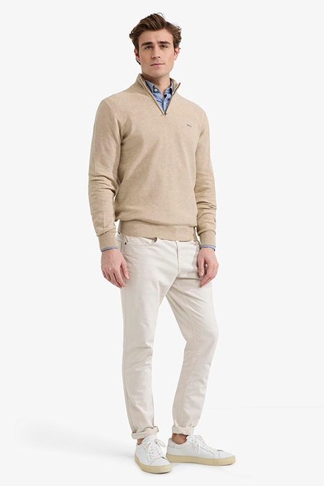 STRUCTURED ZIP MOCK SWEATER SAND 2