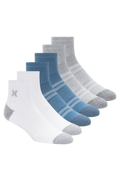 6PK MENS 1/2 TERRY QTR CREW WHITE / GREY 1