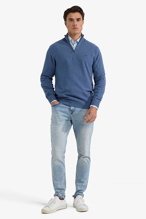 STRUCTURED ZIP MOCK SWEATER VINTAGE BLUE 2