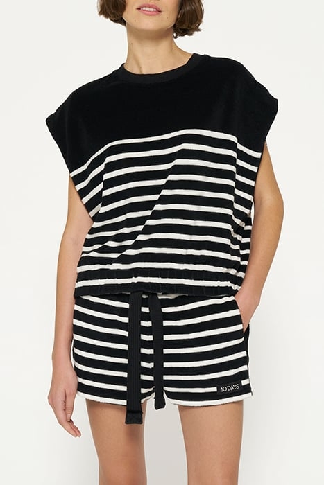 TERRY SLEEVELESS SWEATER STRIPES BLACK/ECRU 1