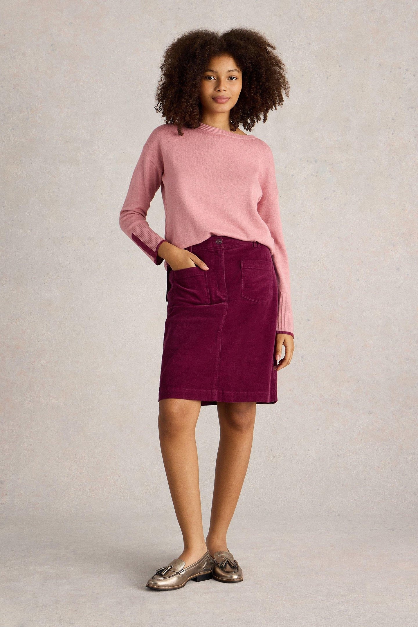MELODY ORGANIC CORD SKIRT DEEP RED 1
