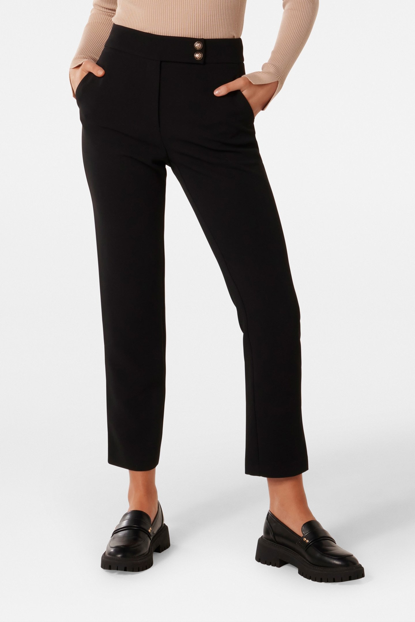 KYLIE BUTTON CIGARETTE PANTS BLACK 1