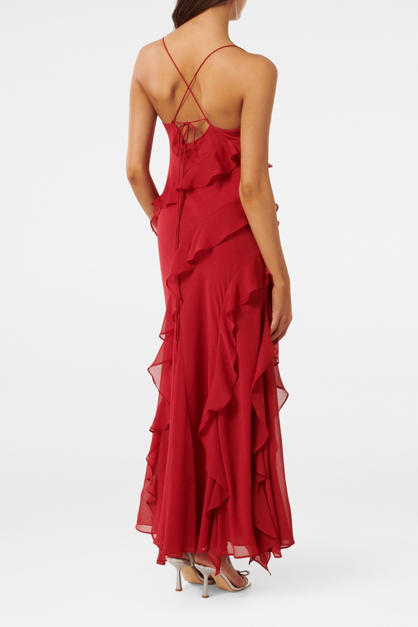PETA PETITE RUFFLE GOWN RIO RED 2