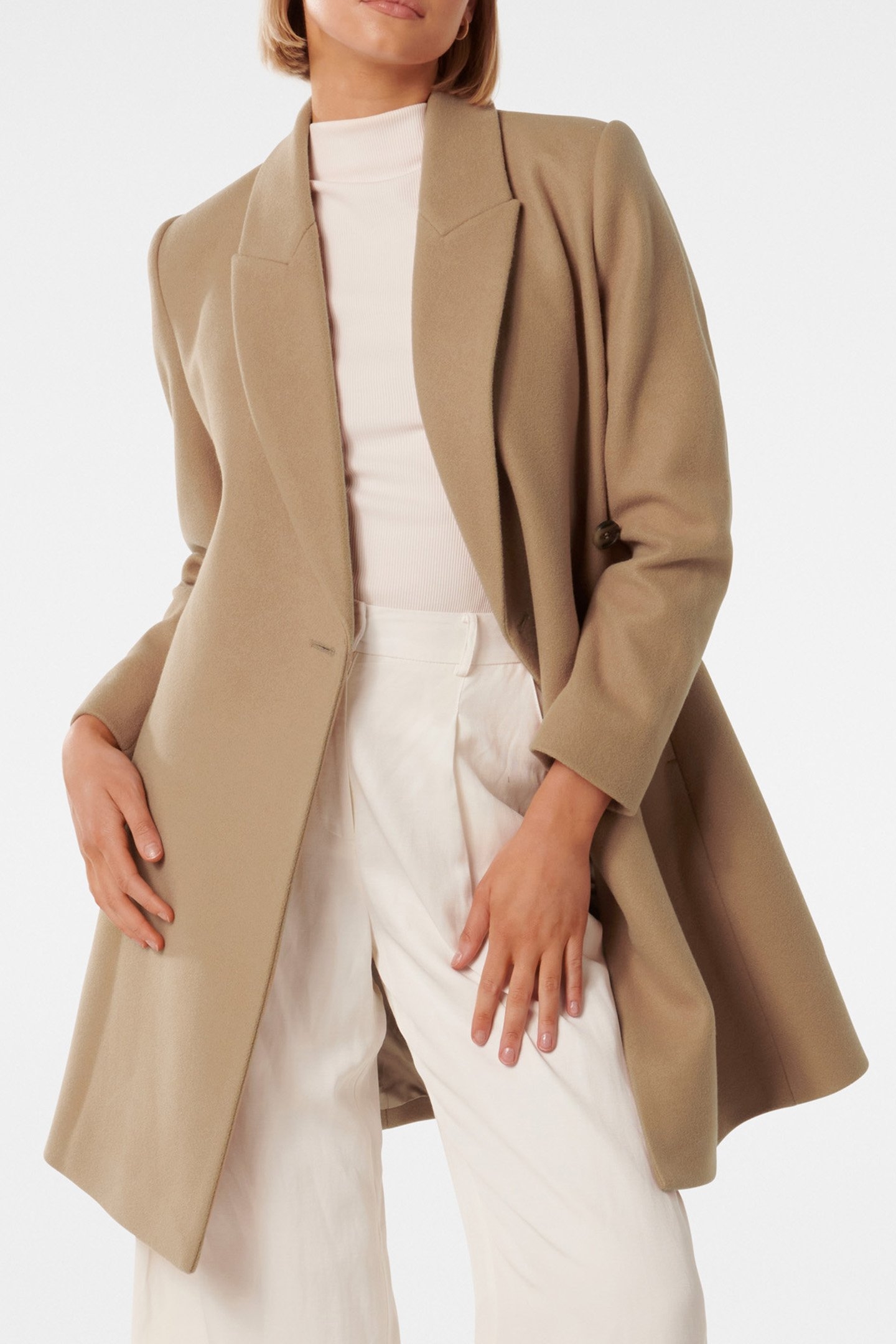 JENNY FIT AND FLARED COAT CAMEL 1