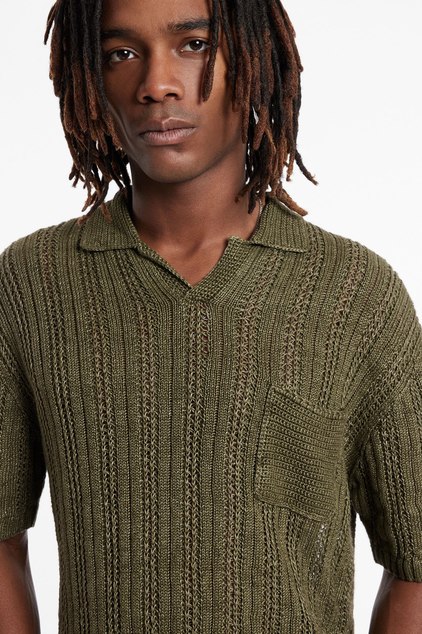 ODIN LS TEXTURE LINEN SWEATER DARK MOSS 3