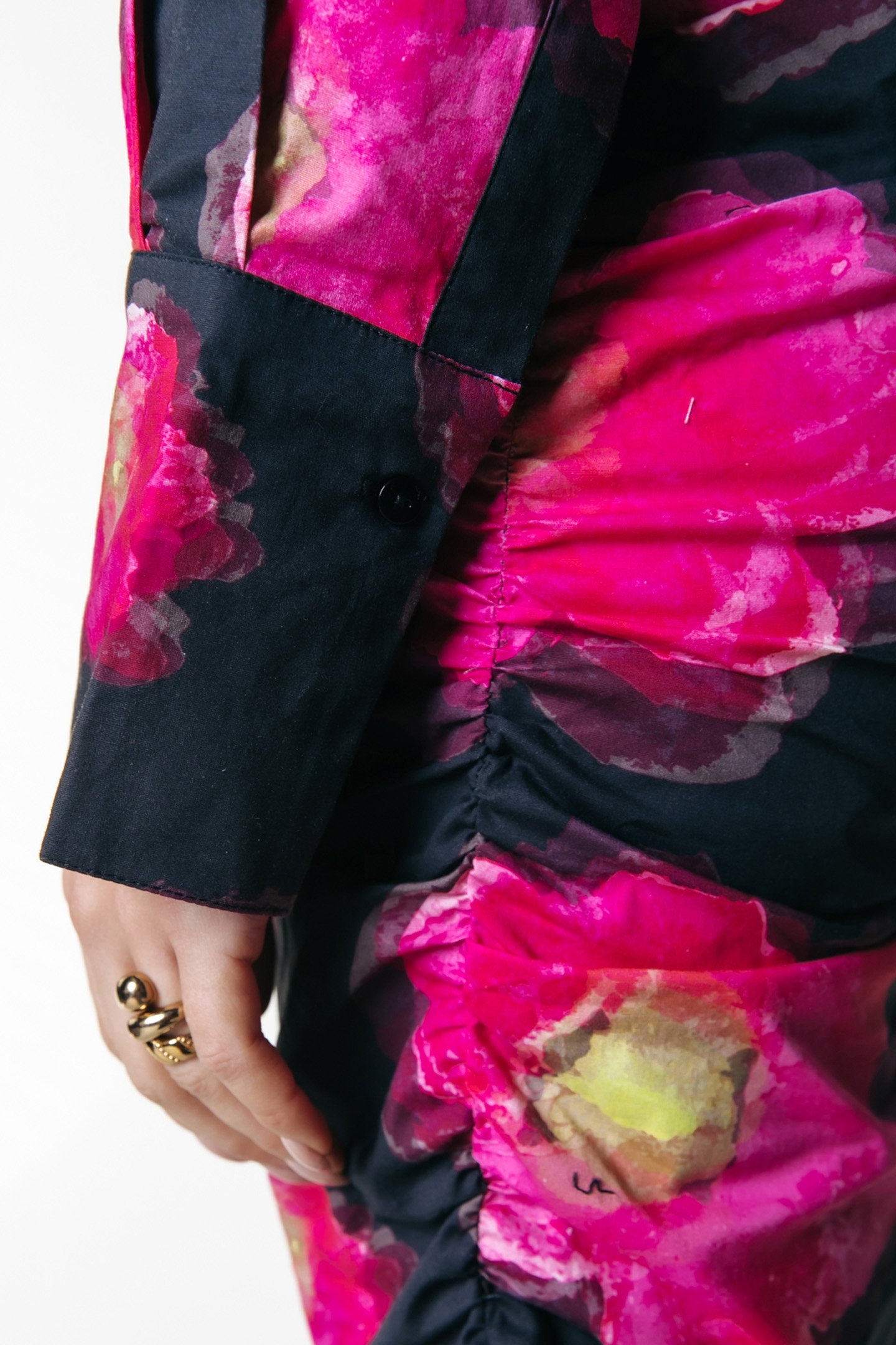 ROSE POPPY FLOWER GATHERED SHIRT DRESS BRIGHT PINK 5