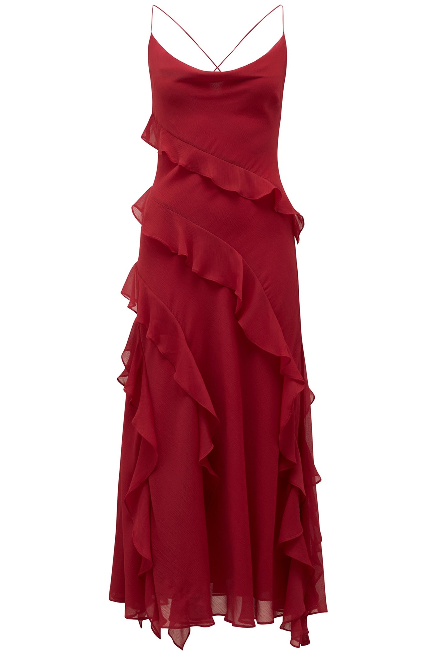 PETA PETITE RUFFLE GOWN RIO RED 3
