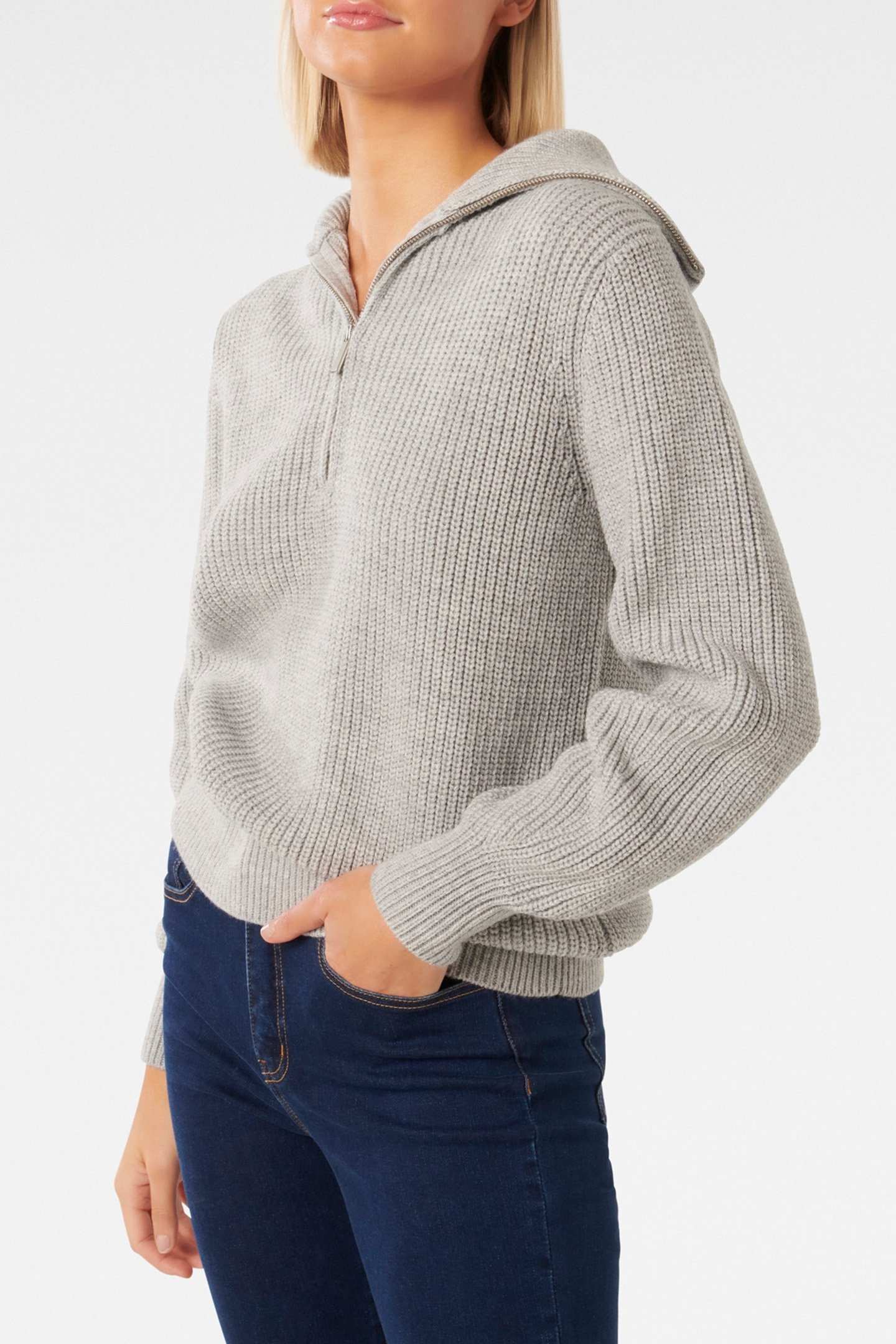 DANIELLE QUARTER ZIP KNITTED JUMPER GREY 5