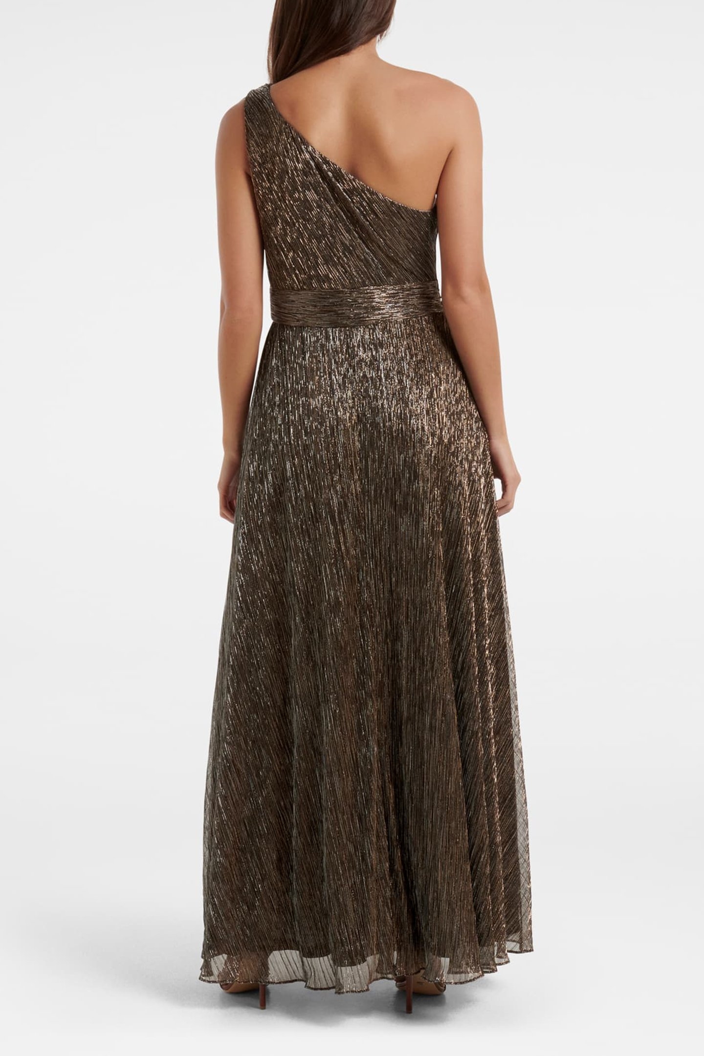 BILLIE ASYMMETRICAL PLISSE MIDI DRESS BRONZE 2