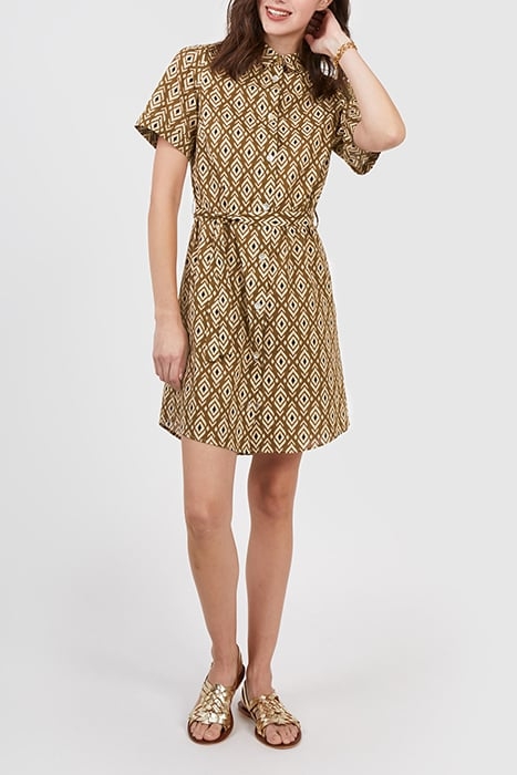 BEIGE SHIRT DRESS WITH ETHNIC BOHO PRINT 3