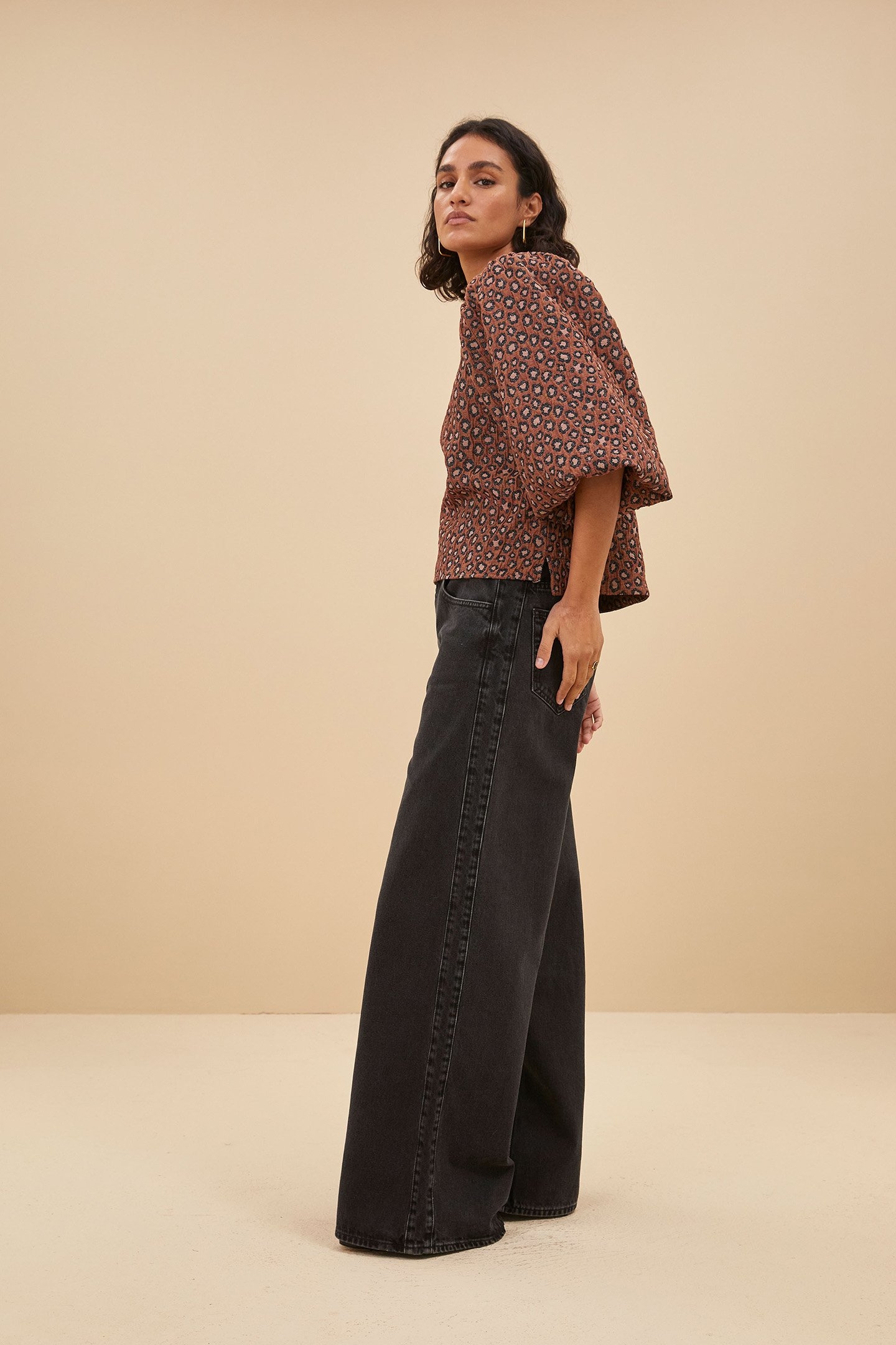 ZASU JACQUARD BLOUSE BROWN PANTER PRINT 5