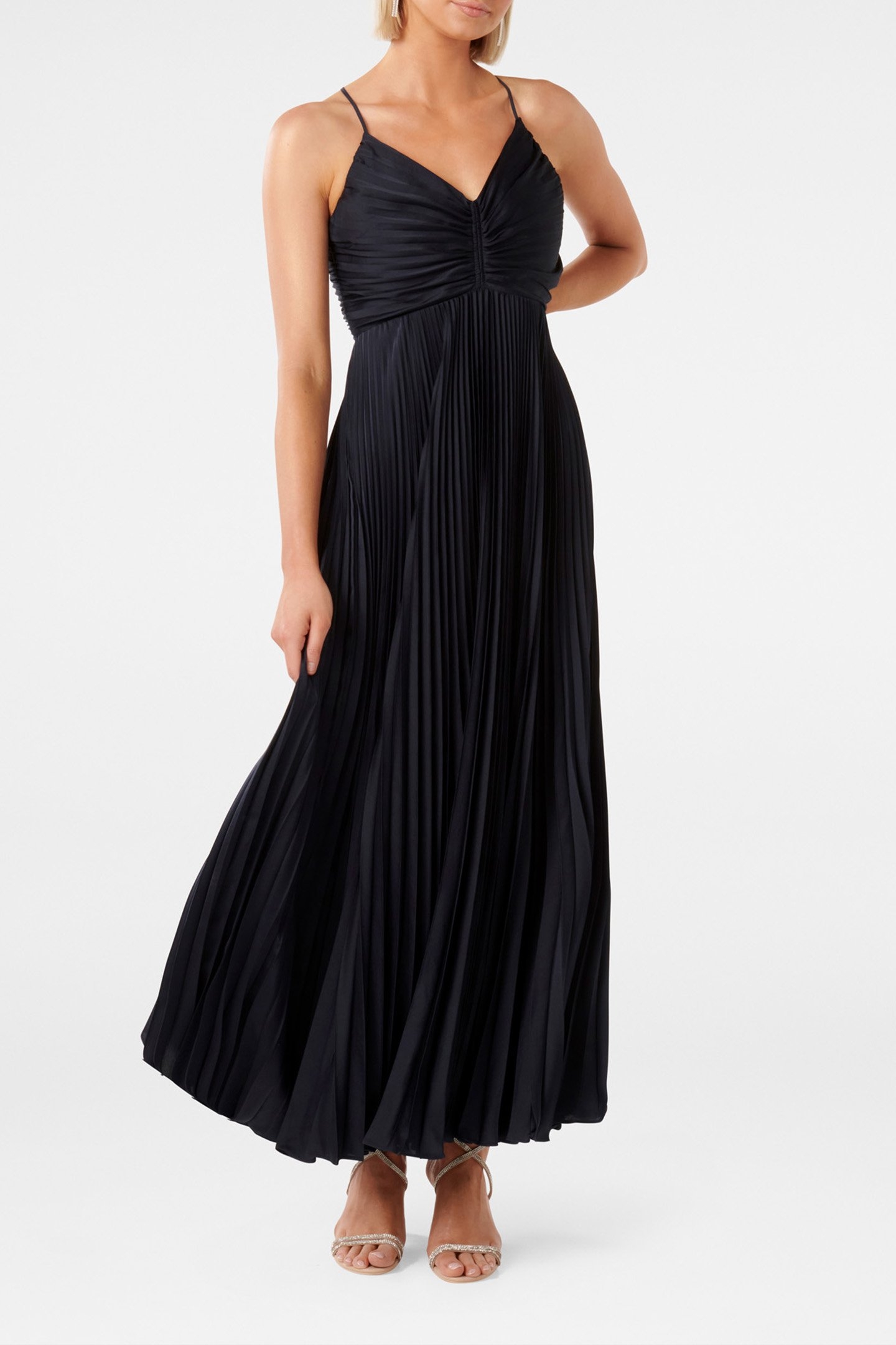 GERI TIE BACK PLEATED MAXI DRESS NAVY 1