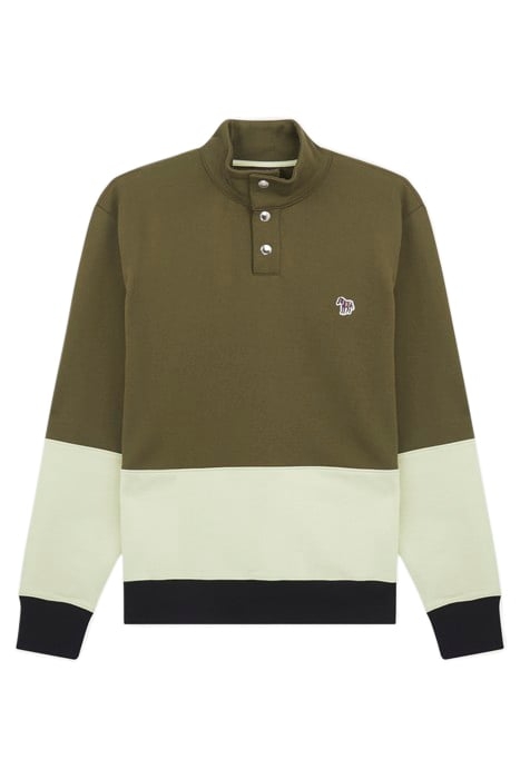 MENS REG FIT PLACKET SWEATSHIRT ZEBRA OLIVE GREEN 1