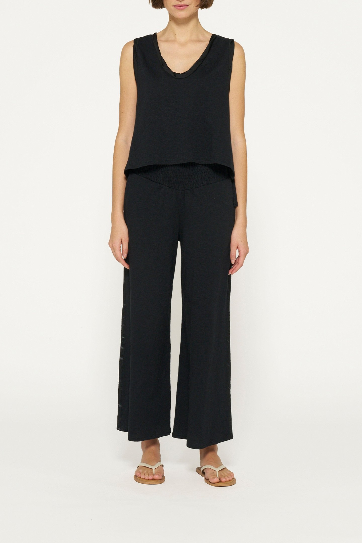 WIDE LEG SMOCK PANTS BLACK 2
