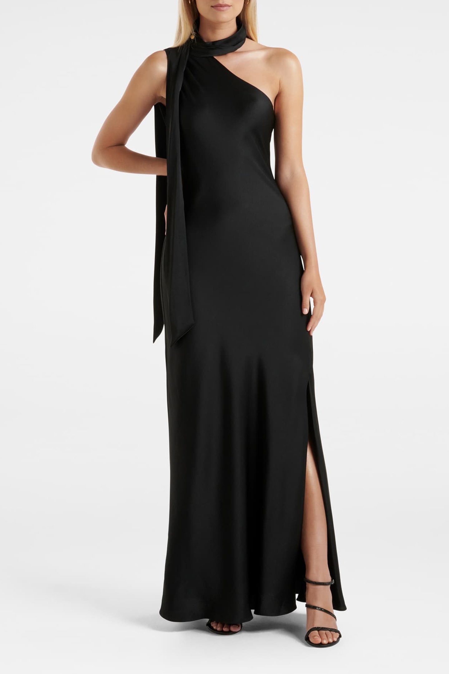 REMINGTON ASYMMETRICAL SCARF DRESS BLACK 1