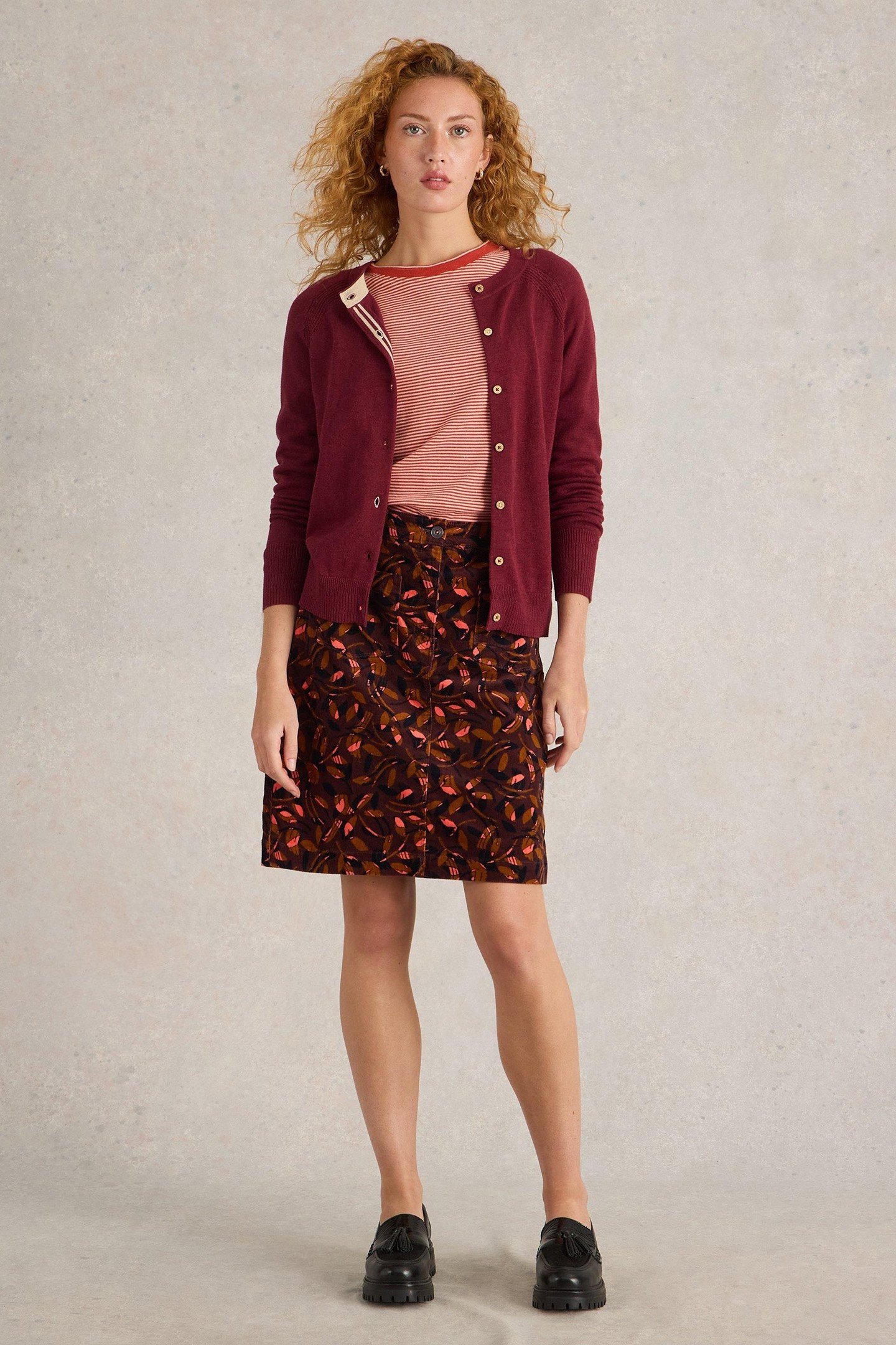 MELODY ORGANIC CORD SKIRT PLUM PRINT 3