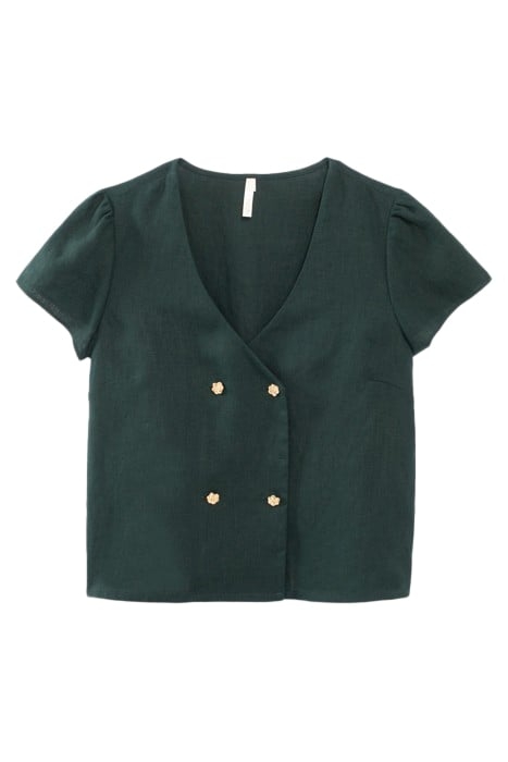IMPERIAL GREEN LINEN BUTTONED WRAP TOP 4