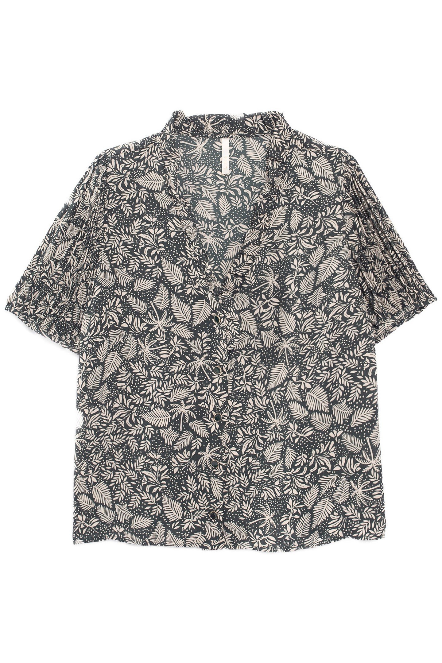 GREEN PLEATED SLEEVE TOP WITH BOTANICAL BEACH PRINT 4