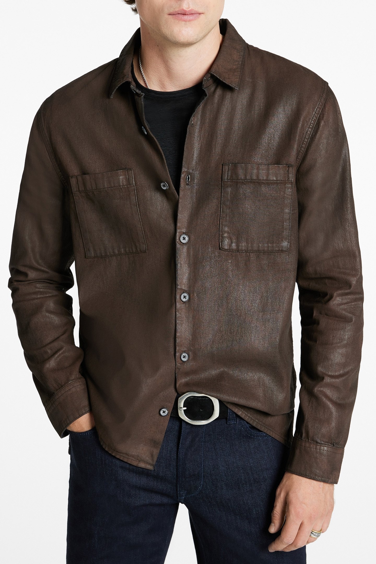 COLE REGULAR FIT L/S SHIRT DARK BROWN 1