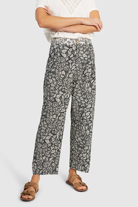 GREEN WIDE-LEG TROUSERS WITH BOTANICAL BEACH PRINT 1