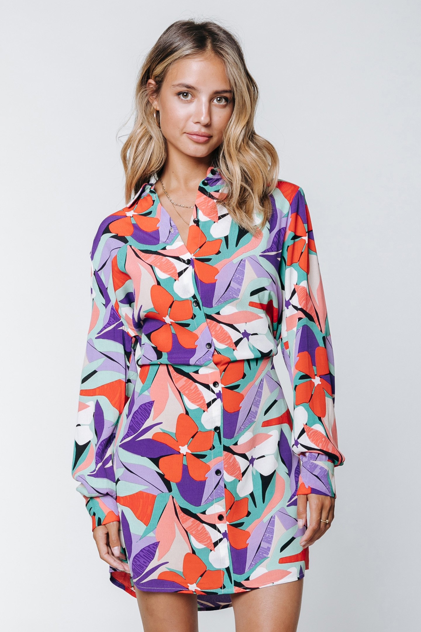 NINA BIG FLOWER MINI SHIRT DRESS MULTICOLOR 1