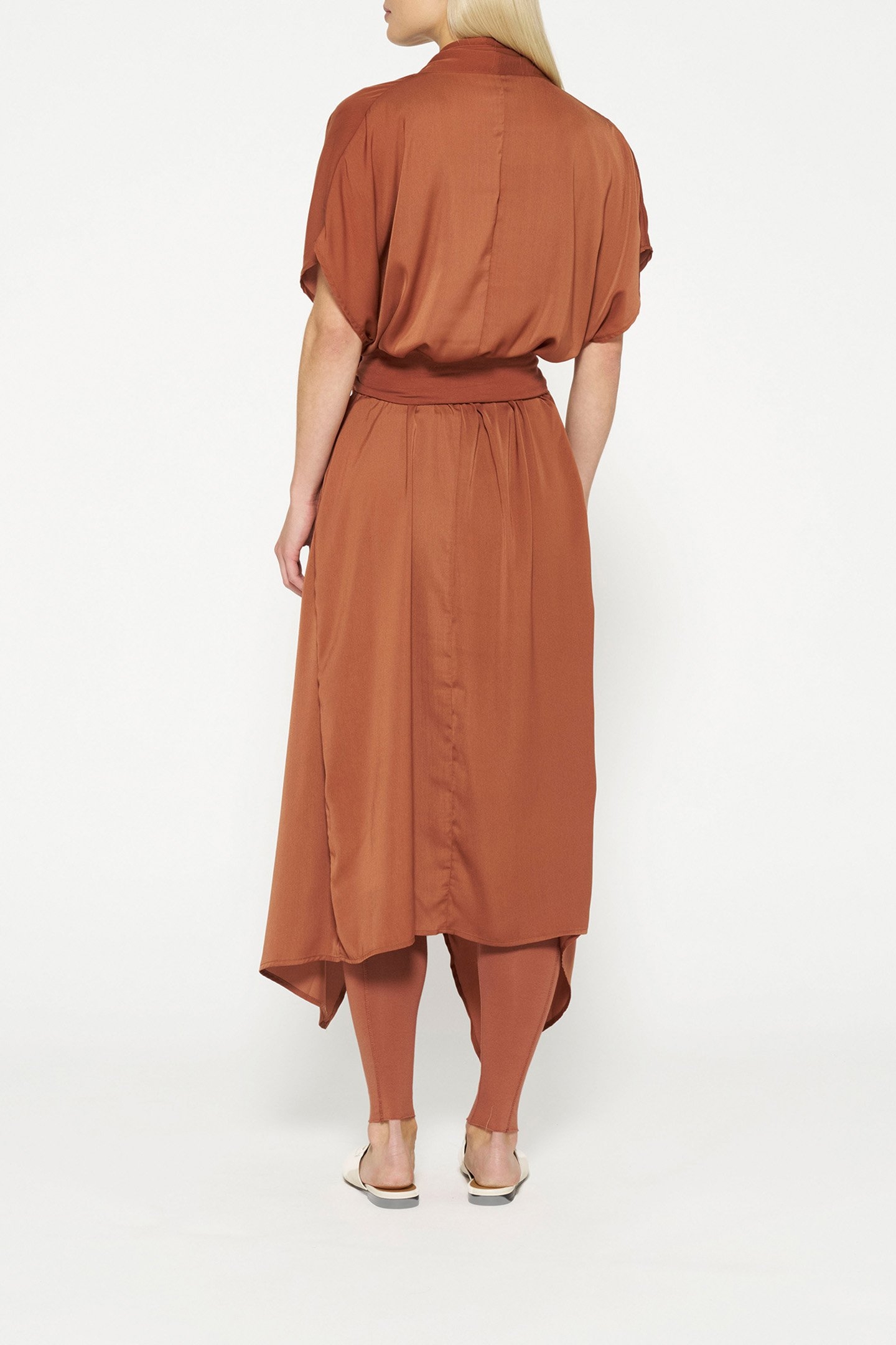 SATIN KIMONO DRESS SADDLE BROWN 2