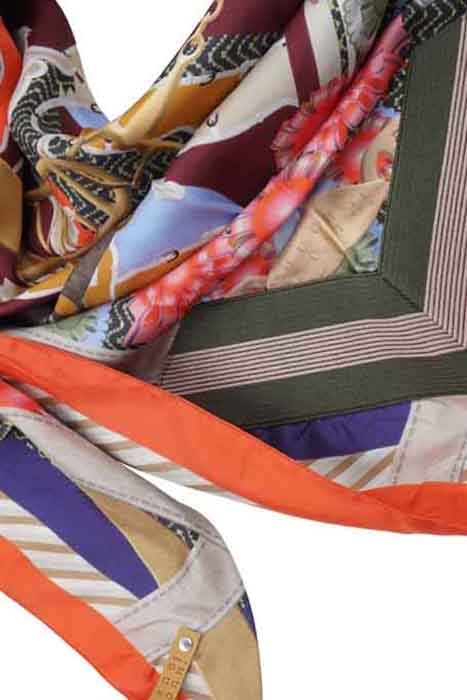 SILK SCARF ST. TROPEZ EQUESTRIAN RED GREEN 2