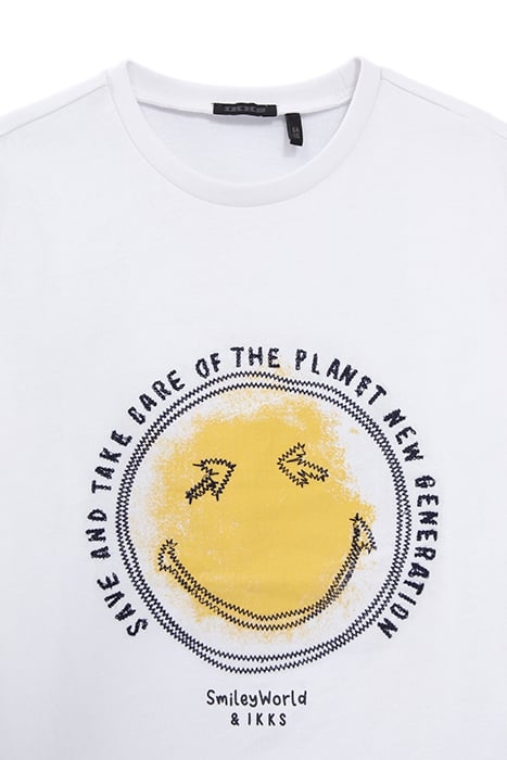 BOYS’ WHITE COTTON T-SHIRT WITH SMILEYWORLD PRINT & EMBROIDE 3