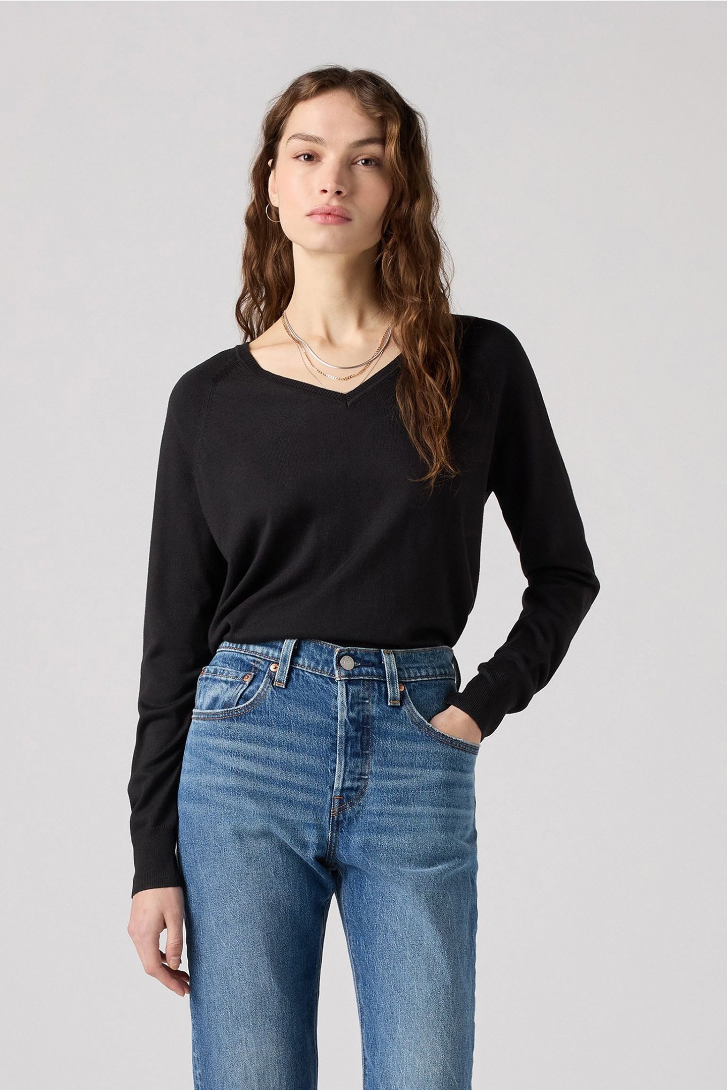 PETAL VNECK SWEATER CAVIAR TRIBLEND 1