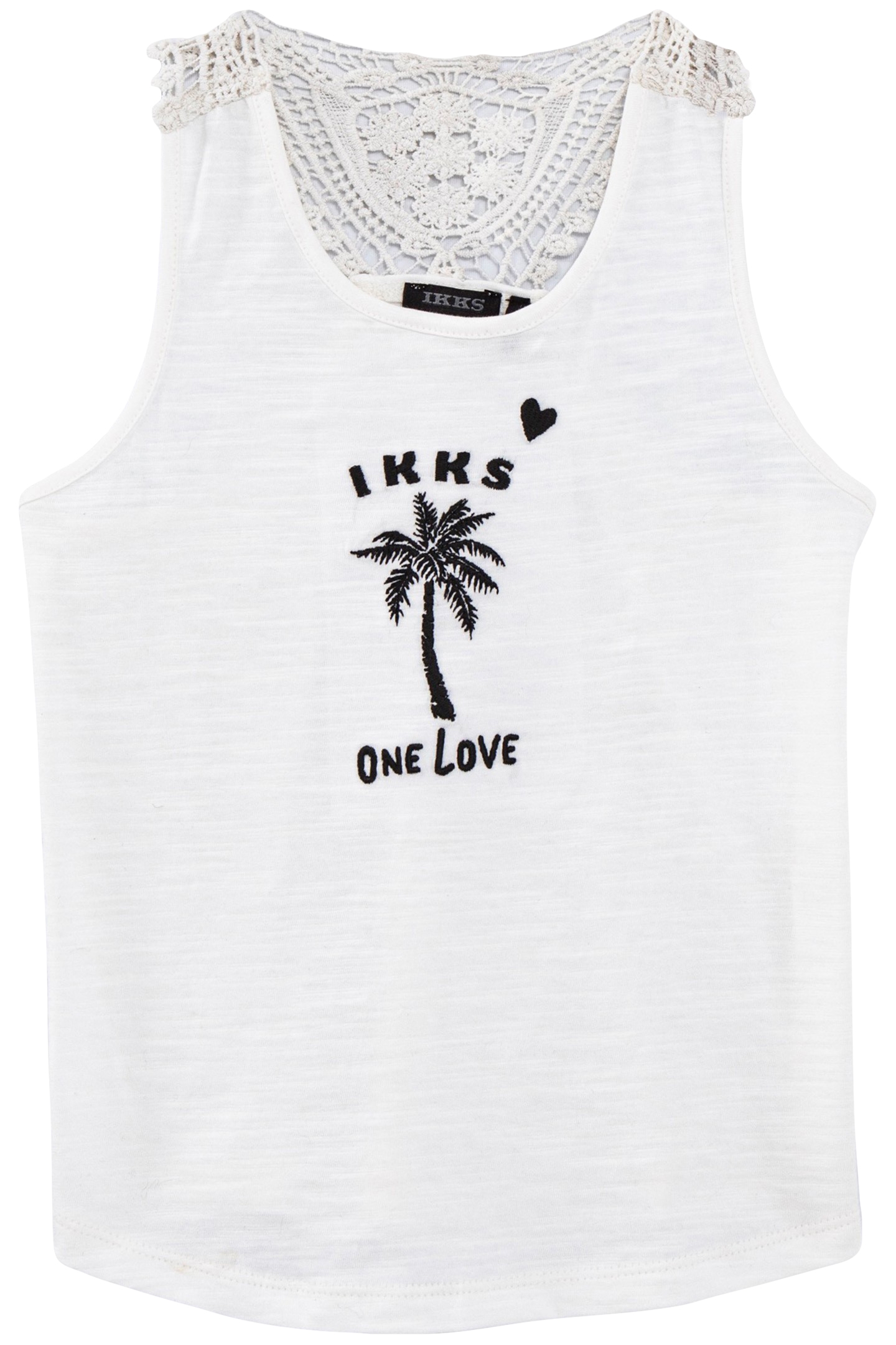 GIRLS' ECRU ORGANIC COTTON VEST TOP WITH MACRAMÉ LACE BACK 1