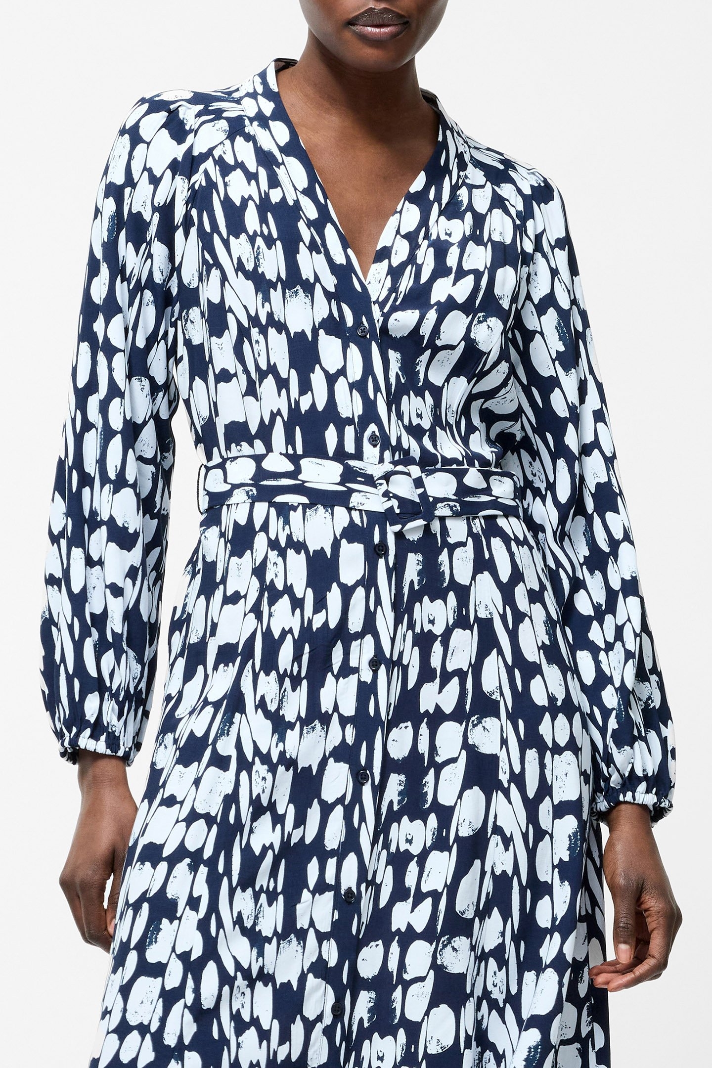 ISLANNA LONG SLEEVE BELTED MIDI DRESS MIDNIGHT/SUMMER WHT 3