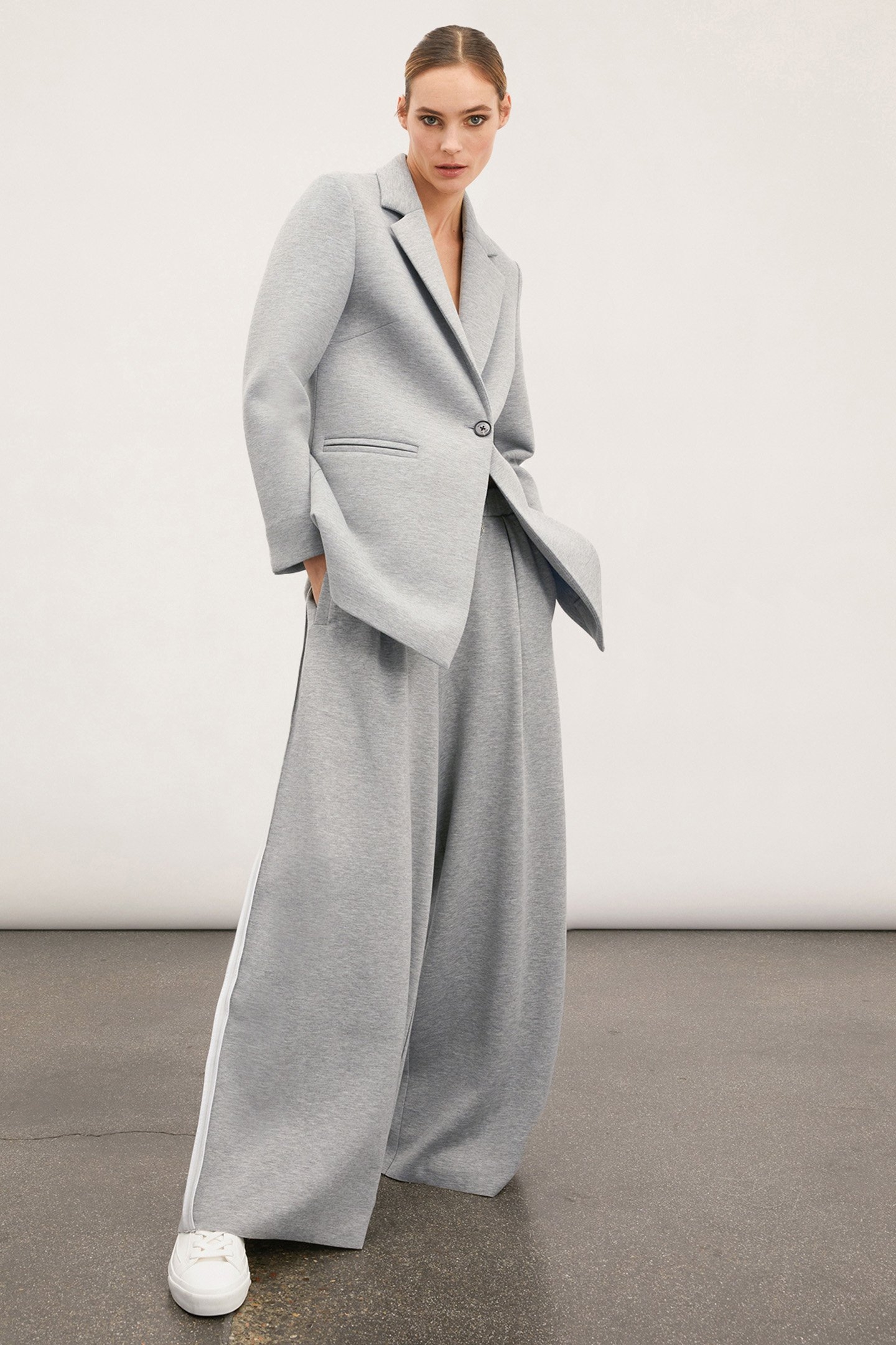 OVERSIZED NEOPRENE EFFECT BLAZER JACKET GREY 3