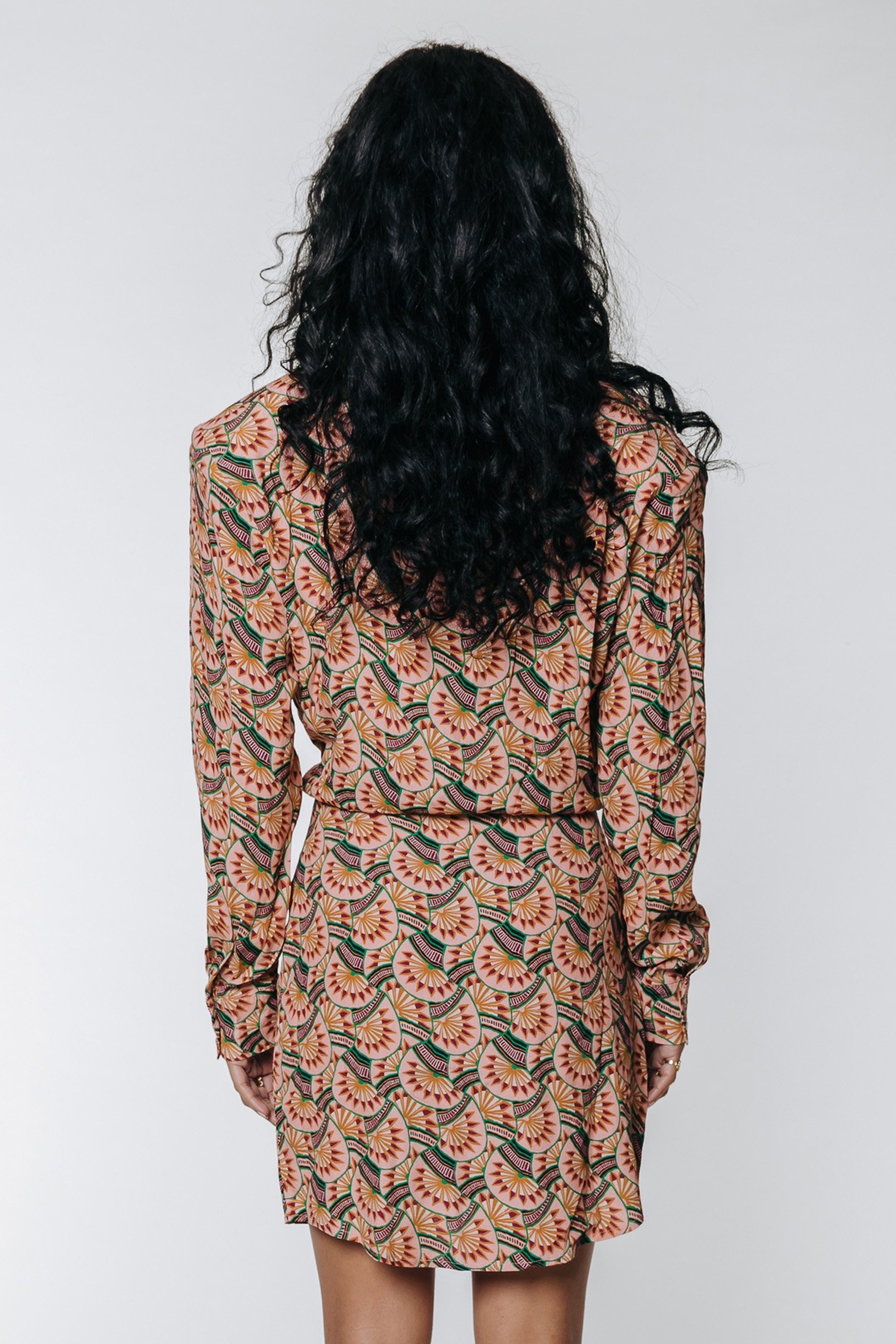 NINA GRAPHIC FAN MINI SHIRT DRESS VINTAGE PINK 2