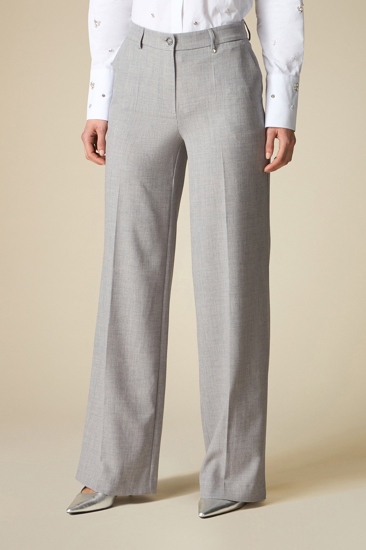 MÉLANGE FABRIC PALAZZO TROUSERS GREY 1