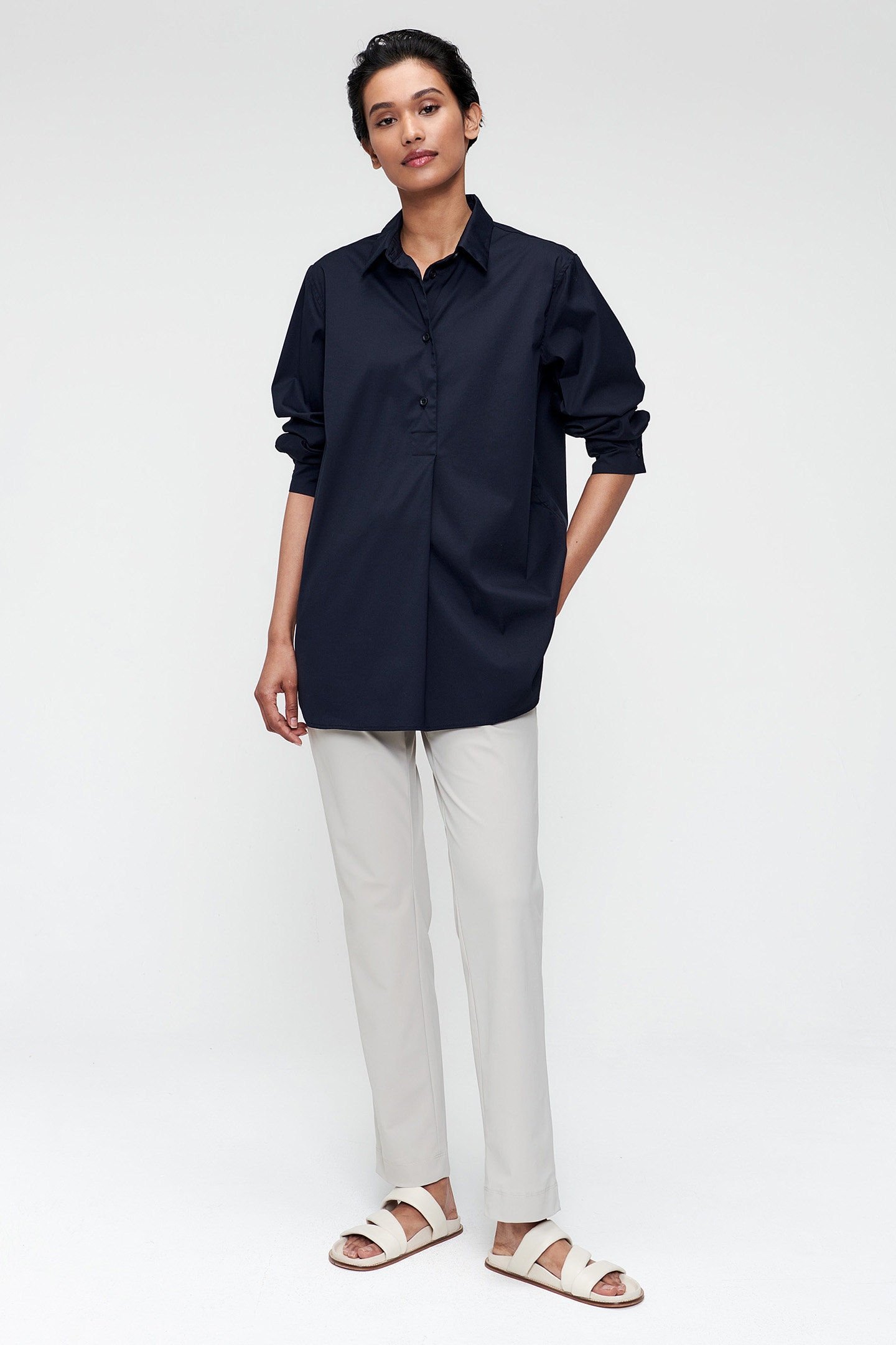 LONG COTTON POLO TOP NIGHT BLUE 2