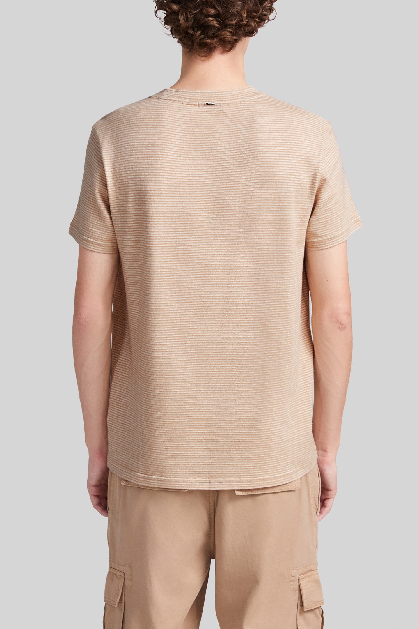 BEIGE ORGANIC COTTON THIN STRIPED T-SHIRT 2