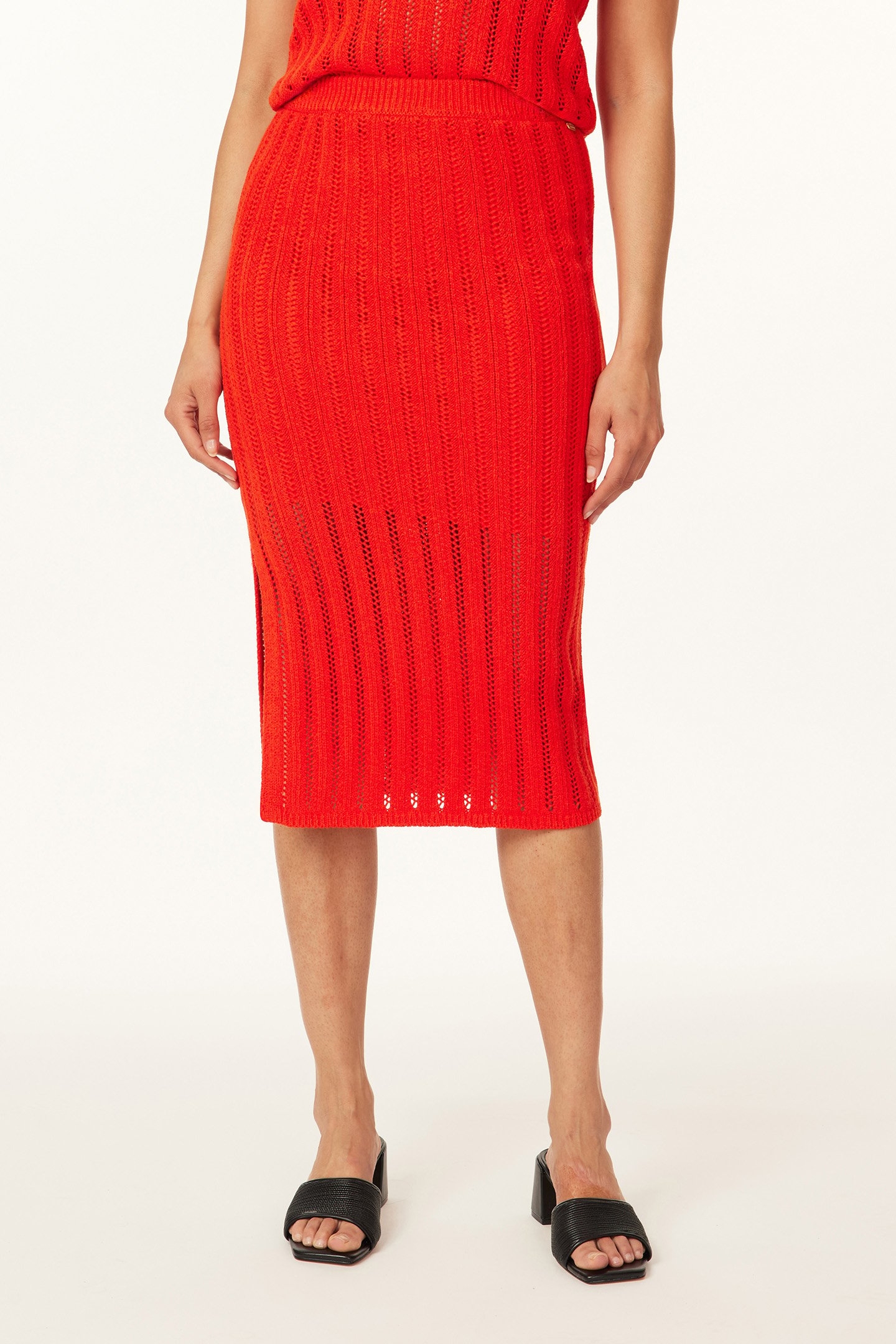 PENCIL SCALLOP KNIT SKIRT ORANGE.COM 1