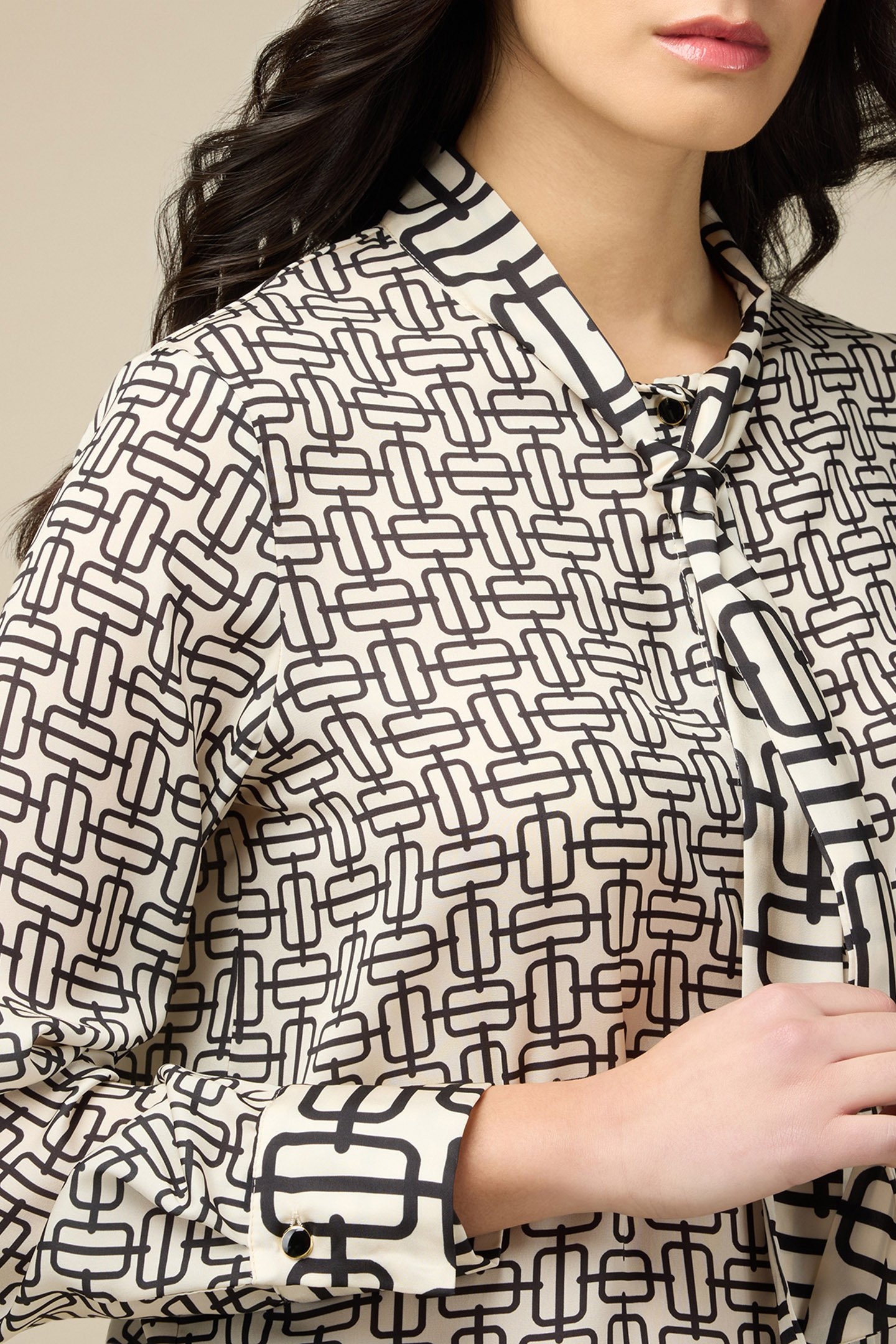 OPTICAL SATIN SHIRT WITH BOW WHITE 5