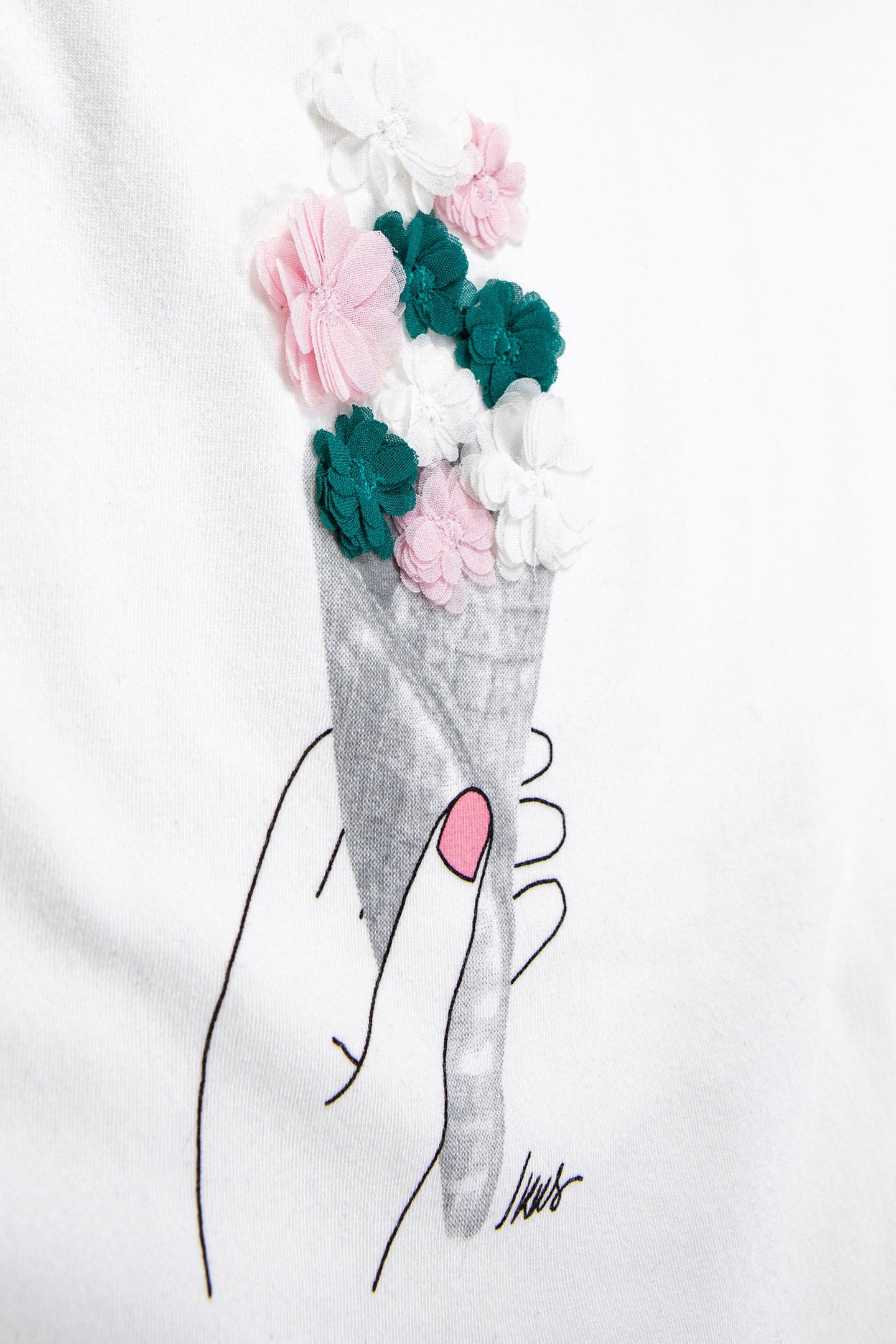 GIRLS' OFF-WHITE T-SHIRT WITH FLOWERS-ICE CREAM CONE 6